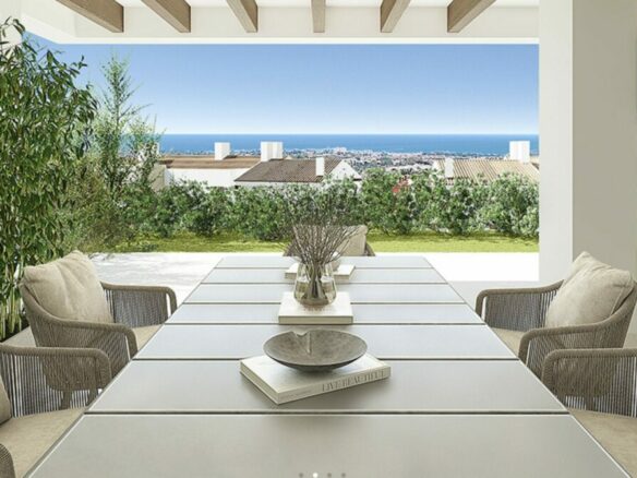 For sale: Modern off-plan development in Benahavis, nestled atop a large hilltop community with sweeping sea views, multiple pools & gated security. 🏞️🏊‍♂️