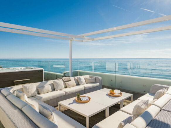 FOR SALE 🏡 Beachfront Villa with Direct Sand Access and Rooftop Wellness Deck – Costabella, Marbella