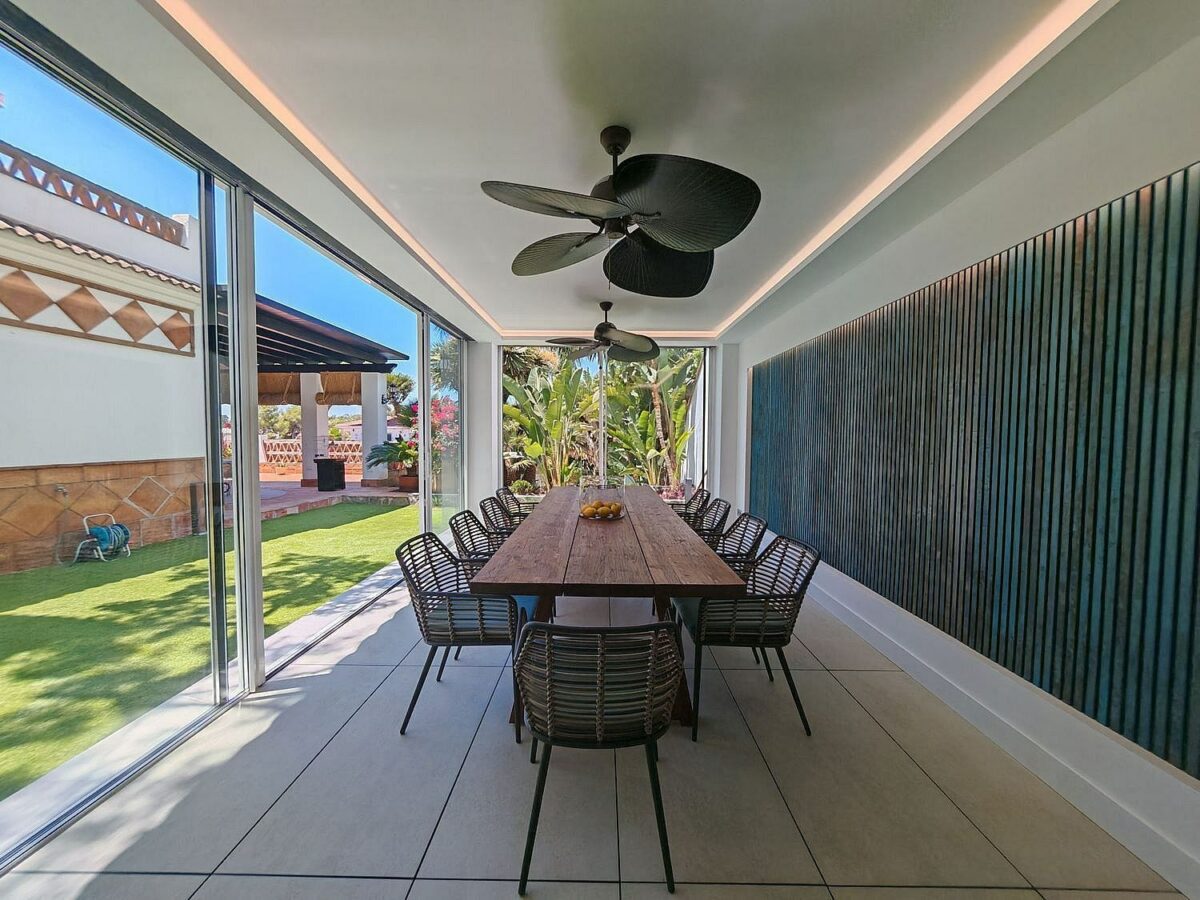 Spacious south-west facing villa with pool steps from the beach in Elviria, Marbella