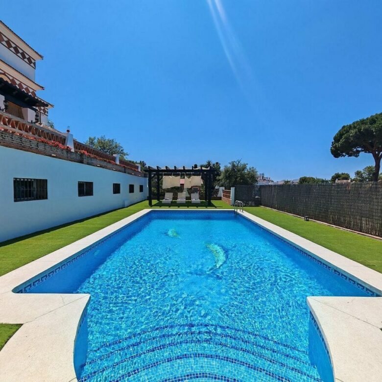 Spacious south-west facing villa with pool steps from the beach in Elviria, Marbella