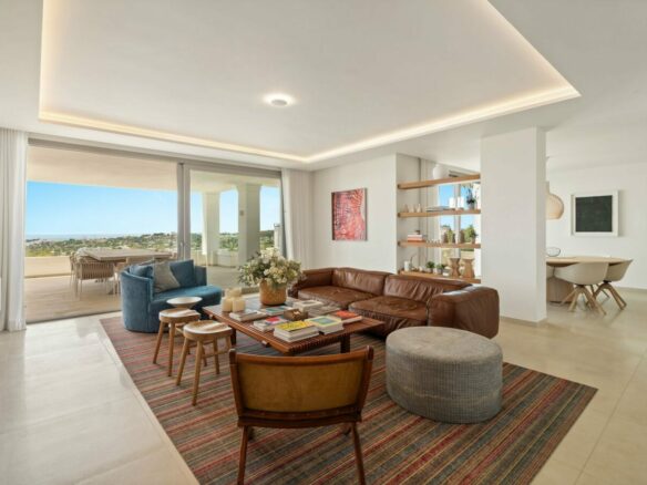 Open-plan living area with sea views