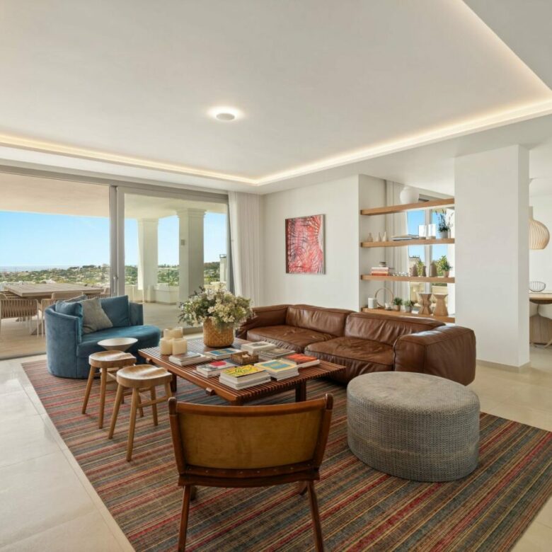 Open-plan living area with sea views