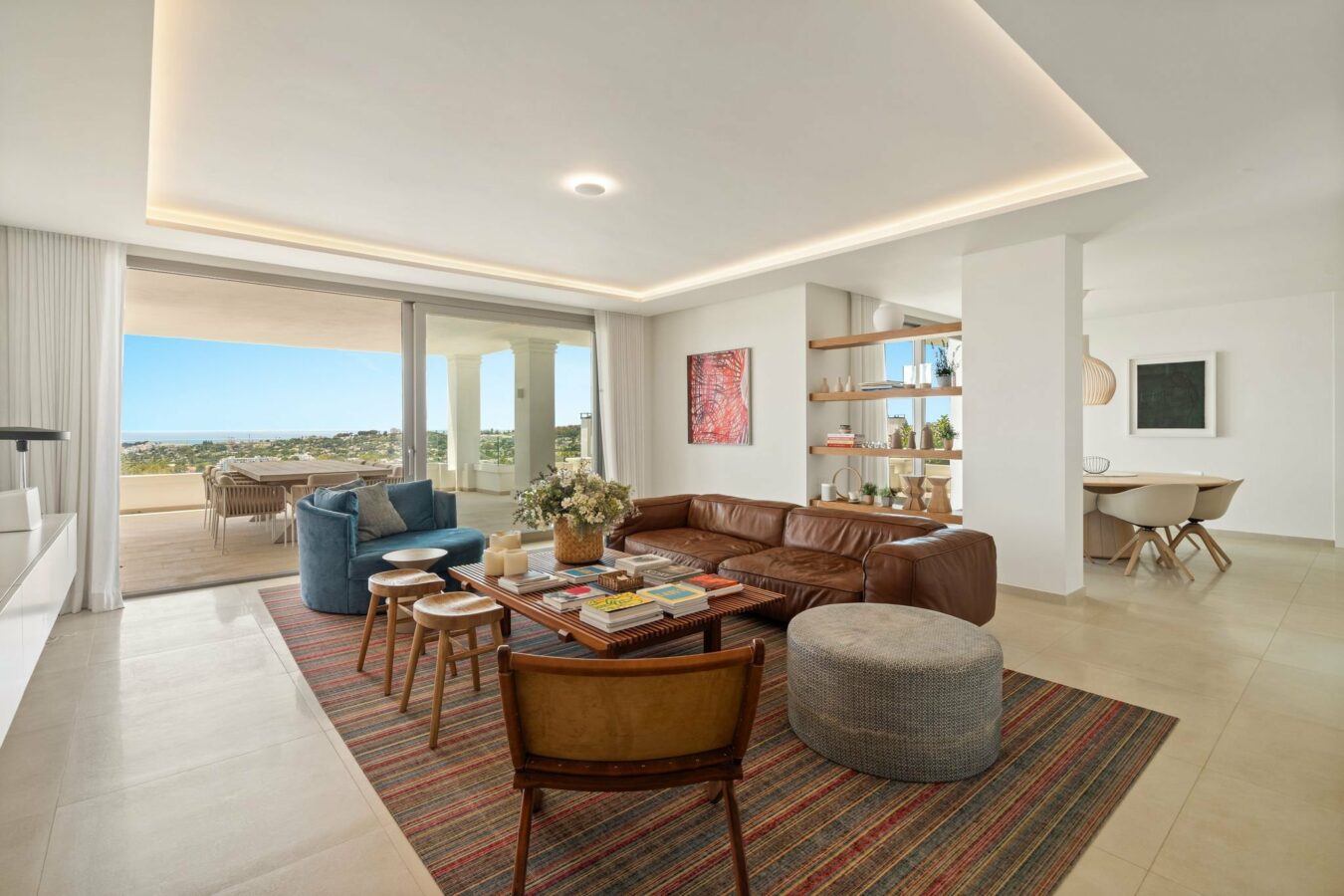 Open-plan living area with sea views