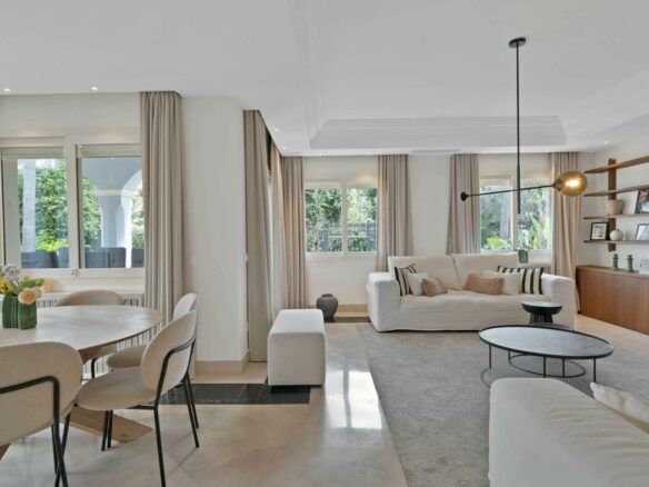 Open-plan living and dining area of the 7-bedroom villa in Lorea Playa