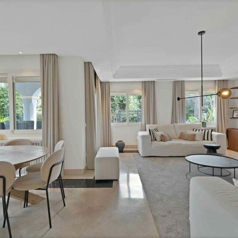 Open-plan living and dining area of the 7-bedroom villa in Lorea Playa