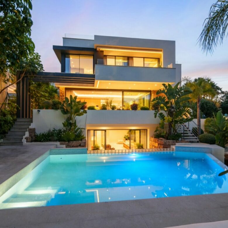 FOR SALE 🏡 Contemporary Four-Bedroom Villa with Rooftop Solarium and Private Pool – El Campanario, New Golden Mile, Estepona 🇪🇸